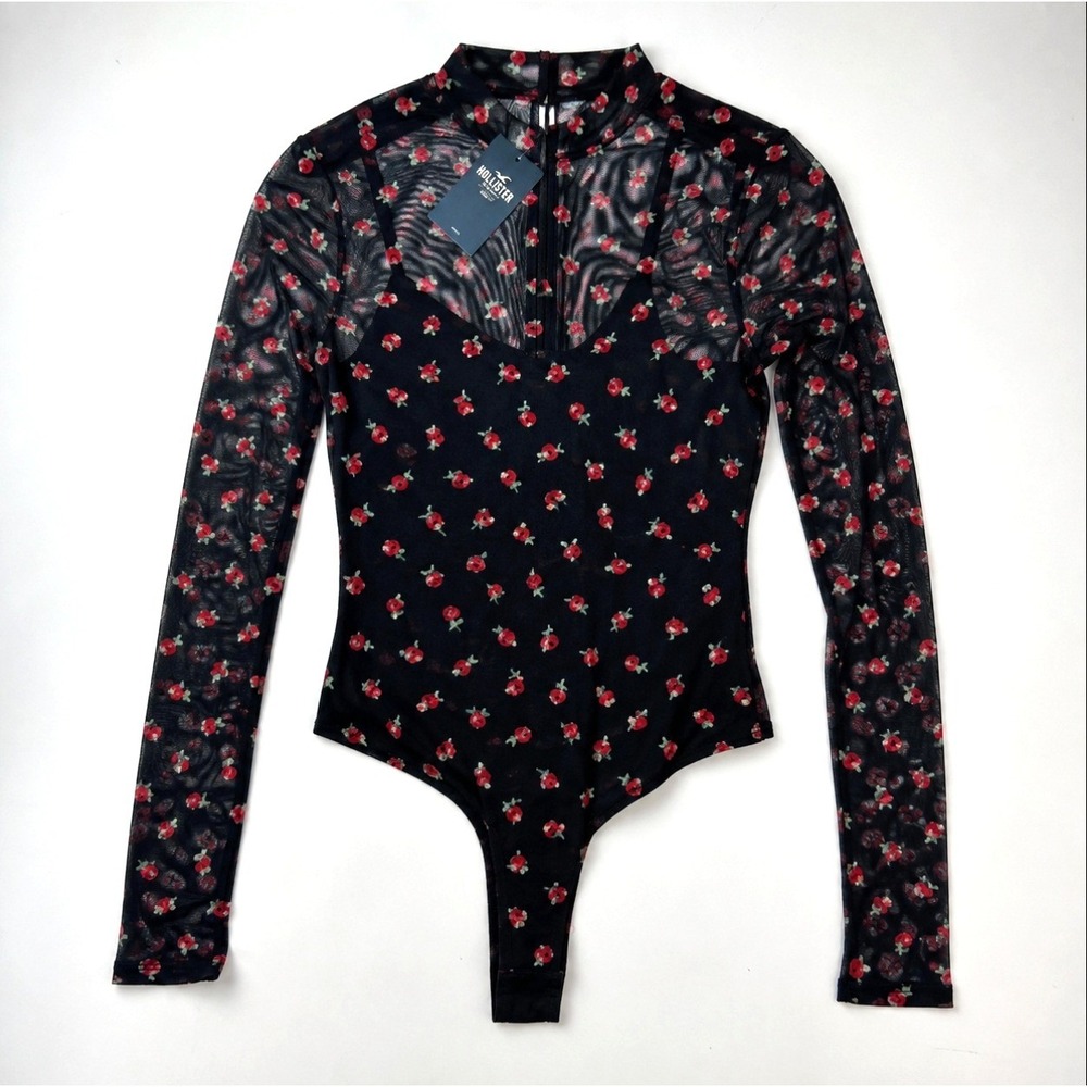 Hollister Coquette Mesh‎ Floral Bodysuit Sheer Long Sleeve Goth Fairy XS